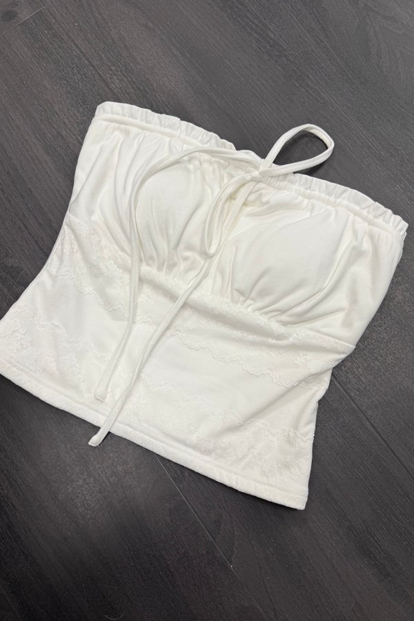 *PRE-ORDER* (BARE/BASIC) Ember Front Tie Lace Top in White