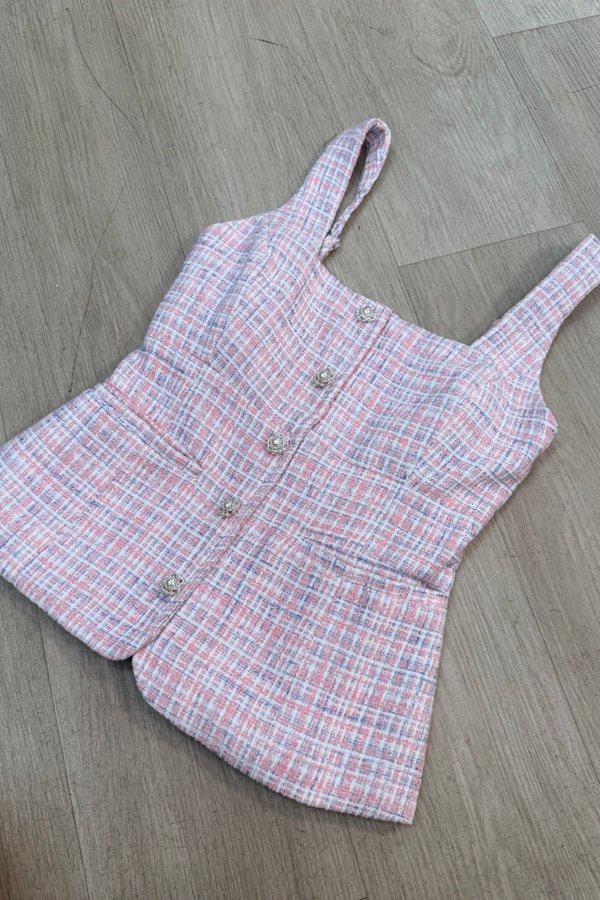 *PO: MID AUG* Gendis Tweed Top in Pink with Lilac Thread