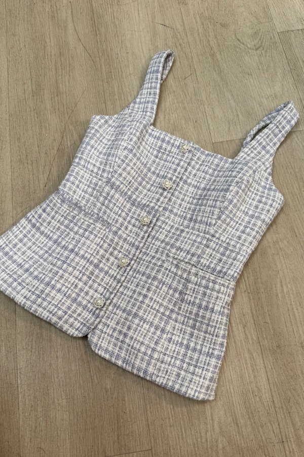 *PO2: MID AUG* Gendis Tweed Top in Blue with white thread