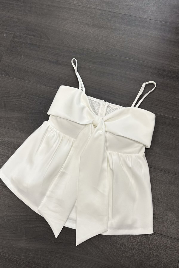 *PRE-ORDER* Uni Ribbon Babydoll Top in White