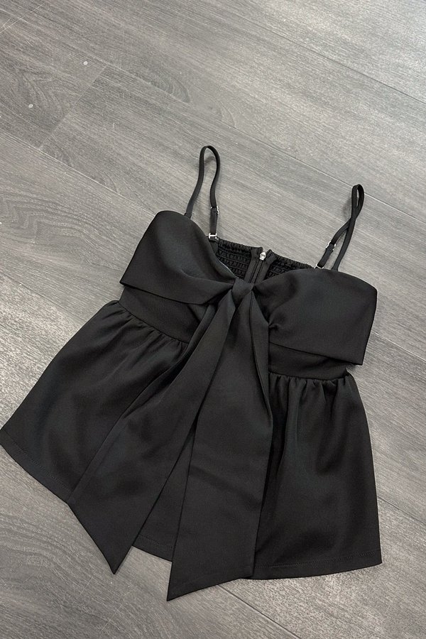 *PRE-ORDER* Uni Ribbon Babydoll Top in Black