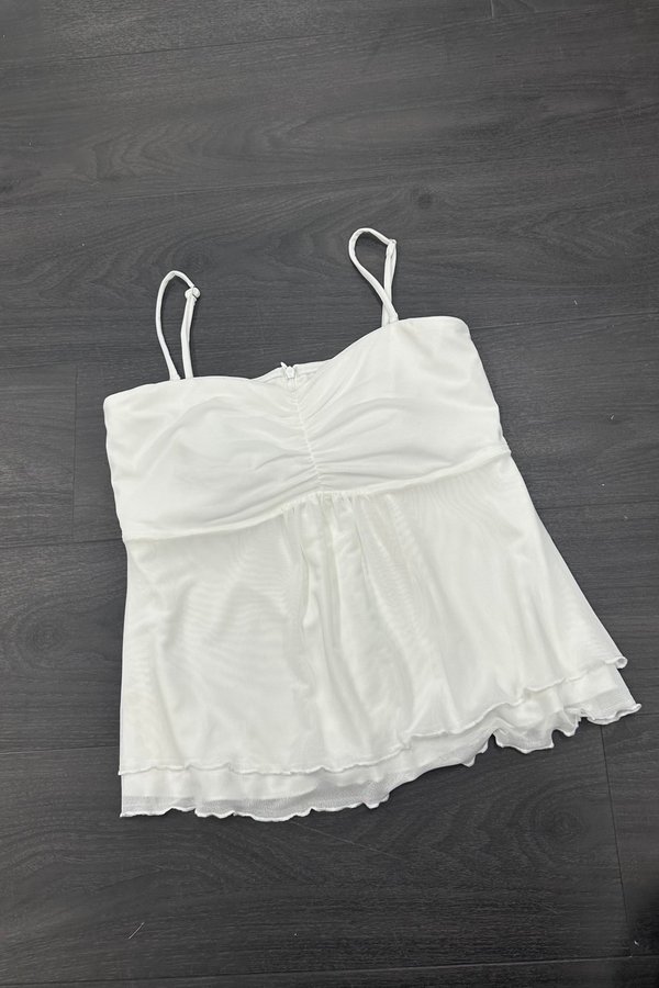 *PO: ETA MID JUL* Celeste Front Ruched Mesh Top in White