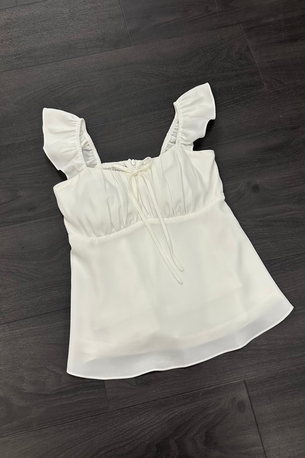 Charlotte Front Ruched Babydoll Top in White
