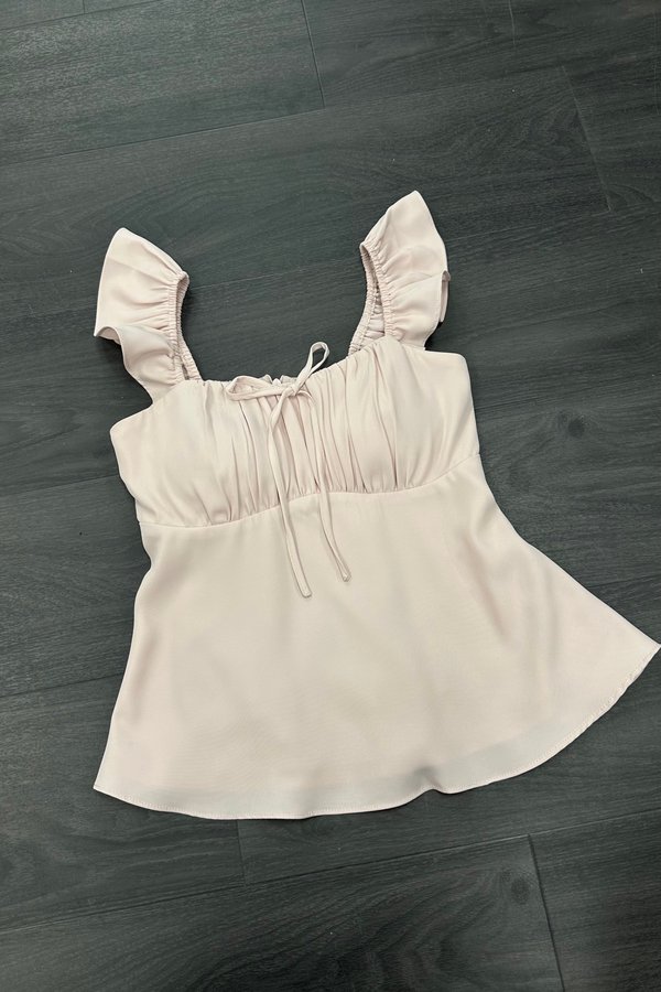 Charlotte Front Ruched Babydoll Top in Ice Pink
