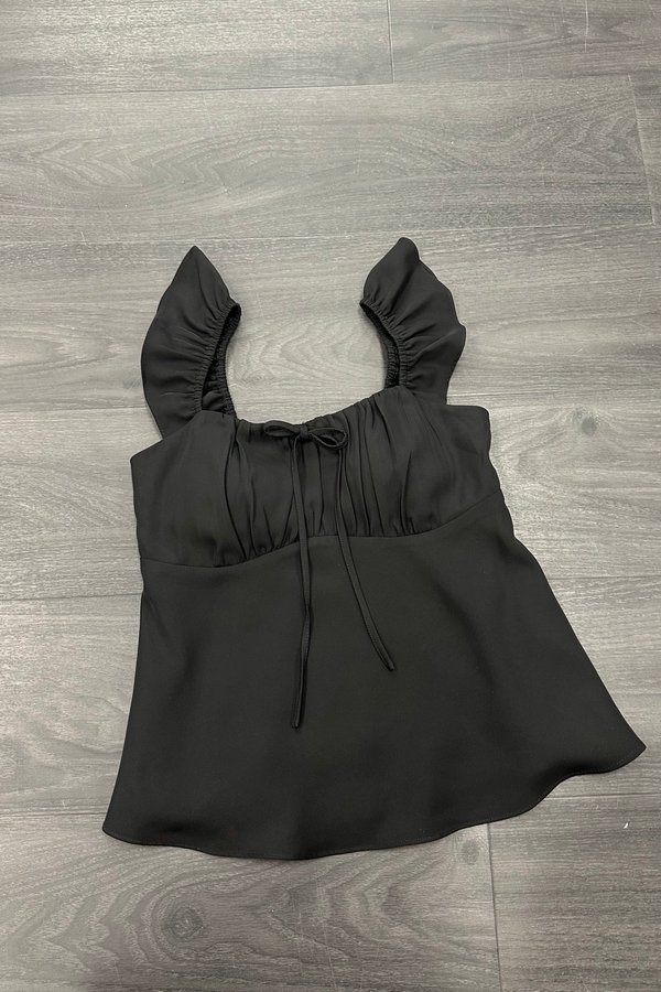 Charlotte Front Ruched Babydoll Top in Black