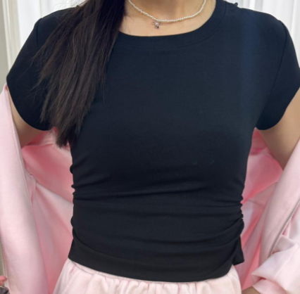 *PO: MID AUG* (BARE/BASIC) Elena Side Ruched Sleeved Top in Ice Baby Blue