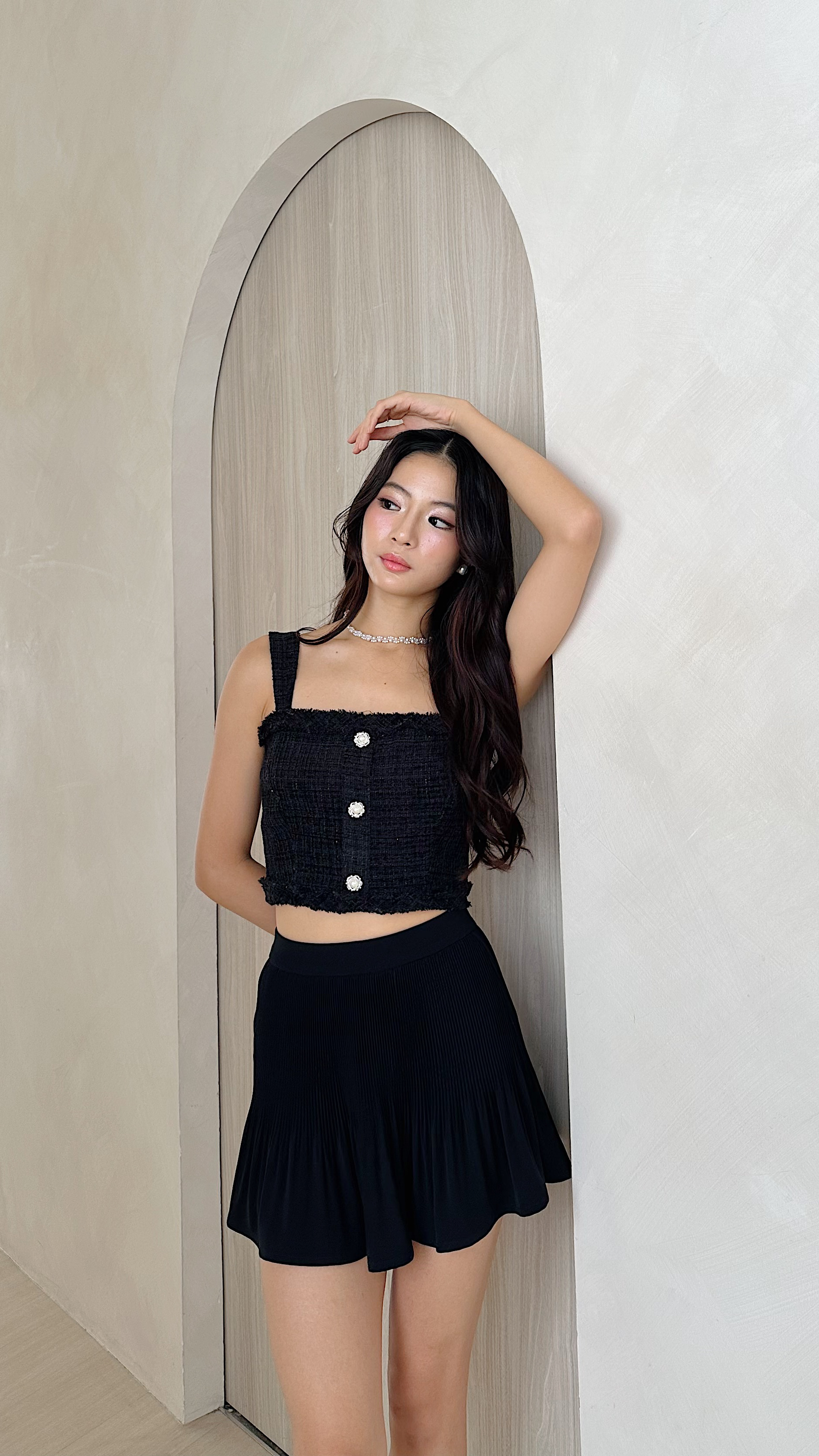 Gemmy Suede Tweed Crop Top in in Black | Mikayla