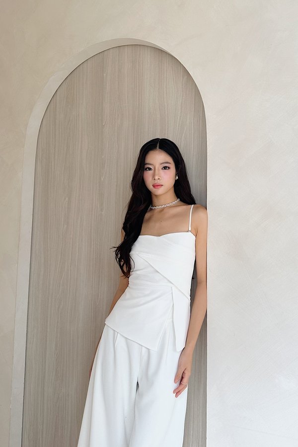 Imelda V3 Padded Mesh Side Slit Peplum Top in White