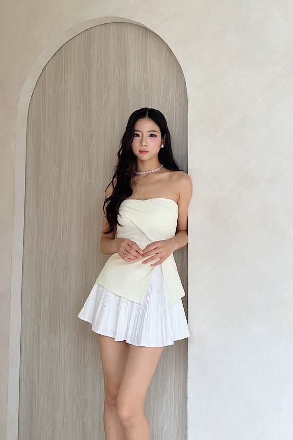 Imelda V3 Padded Mesh Side Slit Peplum Top in Ice Yellow
