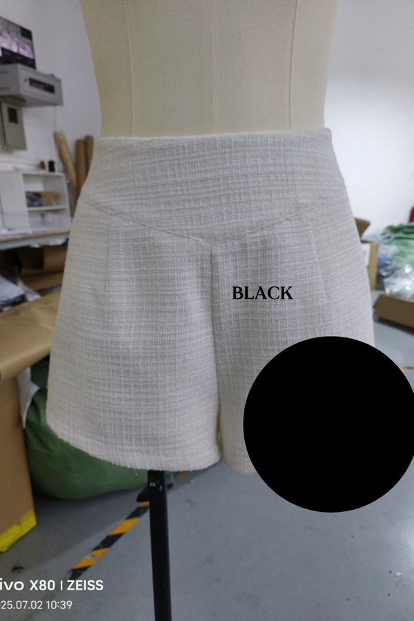 *PO: MID AUG* Cataleya V Waist Suede Tweed Shorts in Black