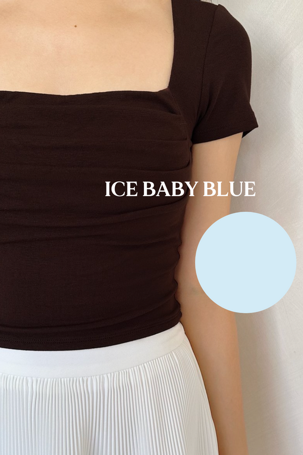 *PO: MID AUG* (BARE/BASIC) Teresa V3 Straight Neck Ruched Sleeve Top Ice Baby Blue