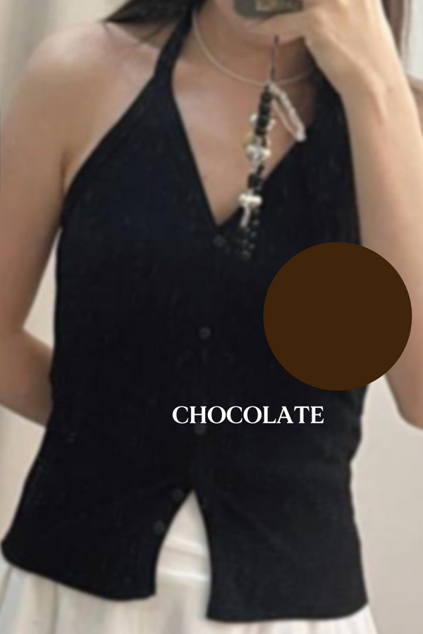 *PO: ETA MID AUG* (BARE/BASIC) Harper Halter Neck Top in Chocolate