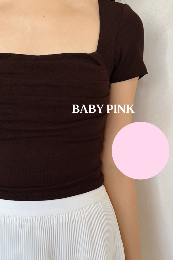 *PO2: MID AUG* (BARE/BASIC) Teresa V3 Straight Neck Ruched Sleeve Top in Baby Pink