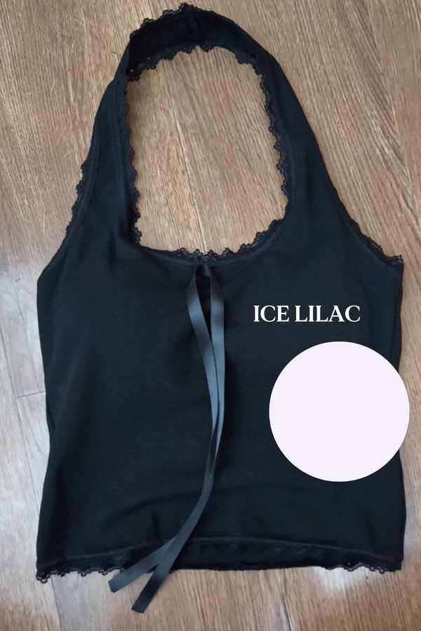 *PO: MID AUG* (BARE/BASIC) Mila Lace Trimming Halter Top in Ice Lilac