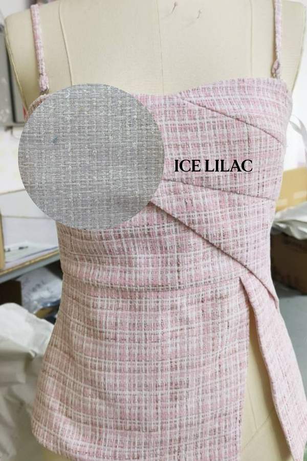 *PO: ETA MID AUG* Imelda V4 Padded Suede Tweed Side Slit Peplum Top in Ice Lilac