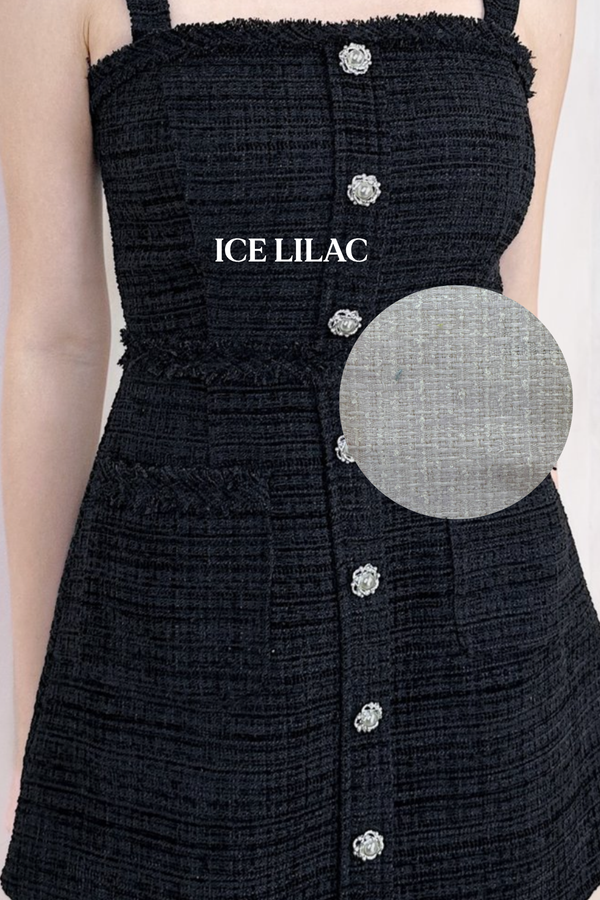 *PO: ETA MID AUG* Gemmy Suede Tweed Camellia Pearl Button Dress Romper in Ice Lilac