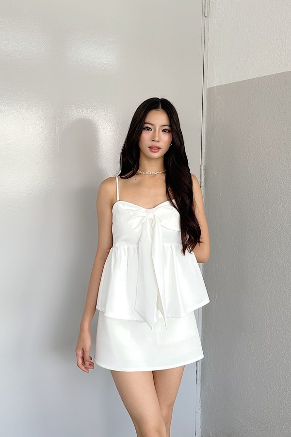 Uni Ribbon Babydoll Top in White