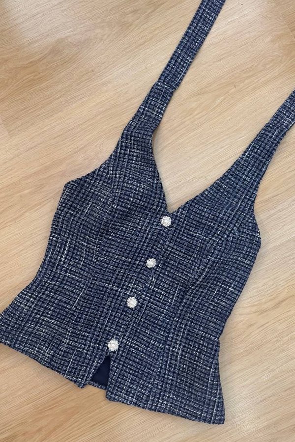 *PO: ETA MID AUG* Suva Suede Tweed Top in Navy with White Threads