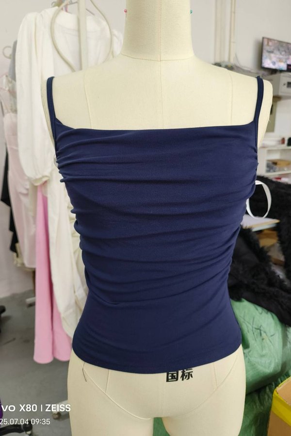*PO: ETA END AUG* (BARE/BASIC) Ashlea Ruched Strap Top in Navy