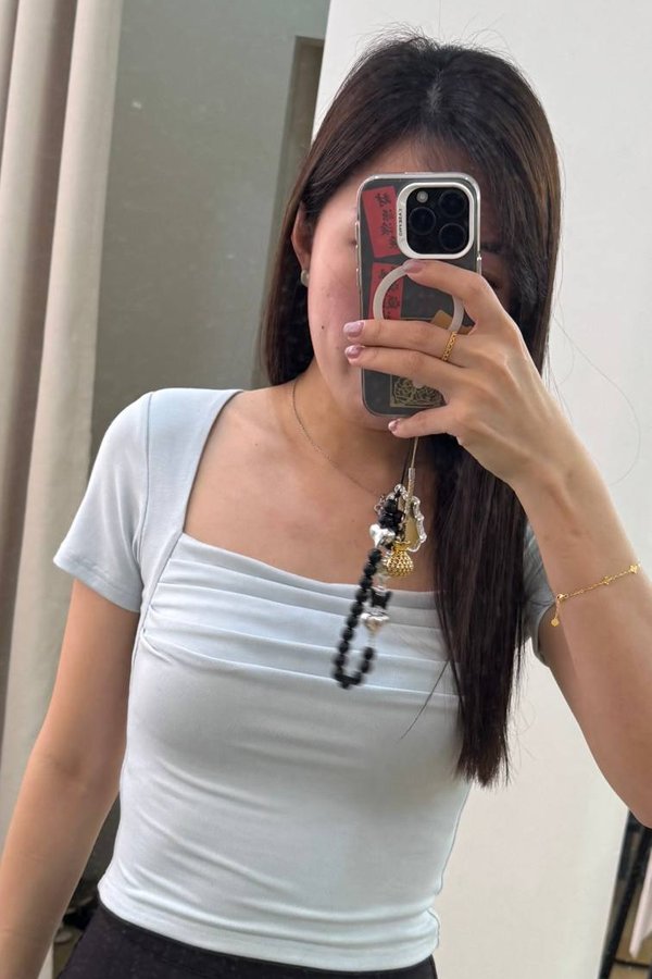 *PO2: ETA END AUG* (BARE/BASIC) Teresa V3 Straight Neck Ruched Sleeve Top Ice Baby Blue