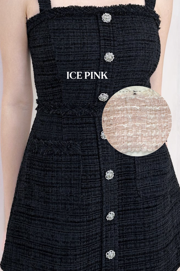 *PO: ETA MID AUG* Gemmy Suede Tweed Camellia Pearl Button Dress Romper in Ice Pink