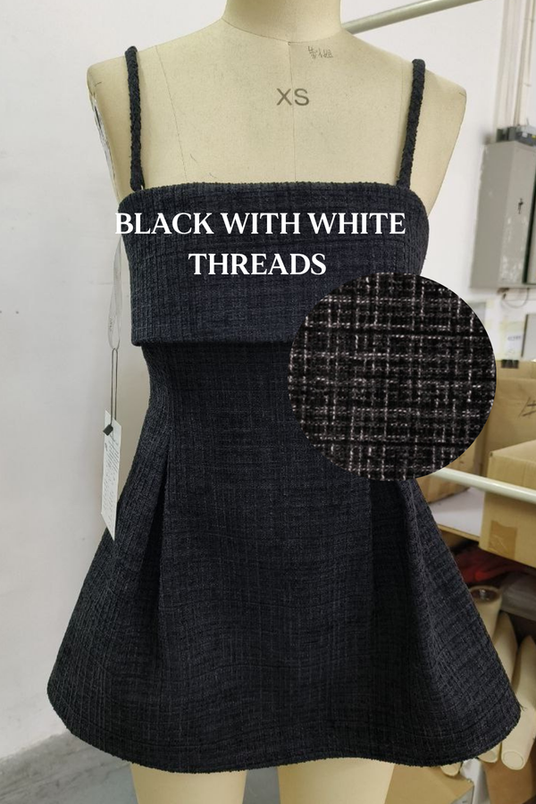 *PO: ETA MID AUG* Cataleya Overlap Long Line Suede Tweed Top in Black with White Threads