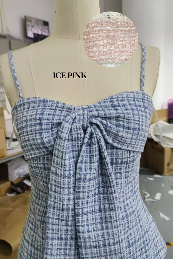 *PO: ETA MID AUG* Maya V2 Suede Tweed Ribbon Long Top in Ice Pink