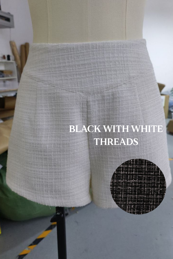 *PO: ETA MID AUG* Cataleya V Waist Suede Tweed Shorts in Black with White Threads