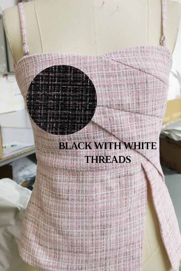 *PO: ETA MID AUG* Imelda V4 Padded Suede Tweed Side Slit Peplum Top in Black with White Threads