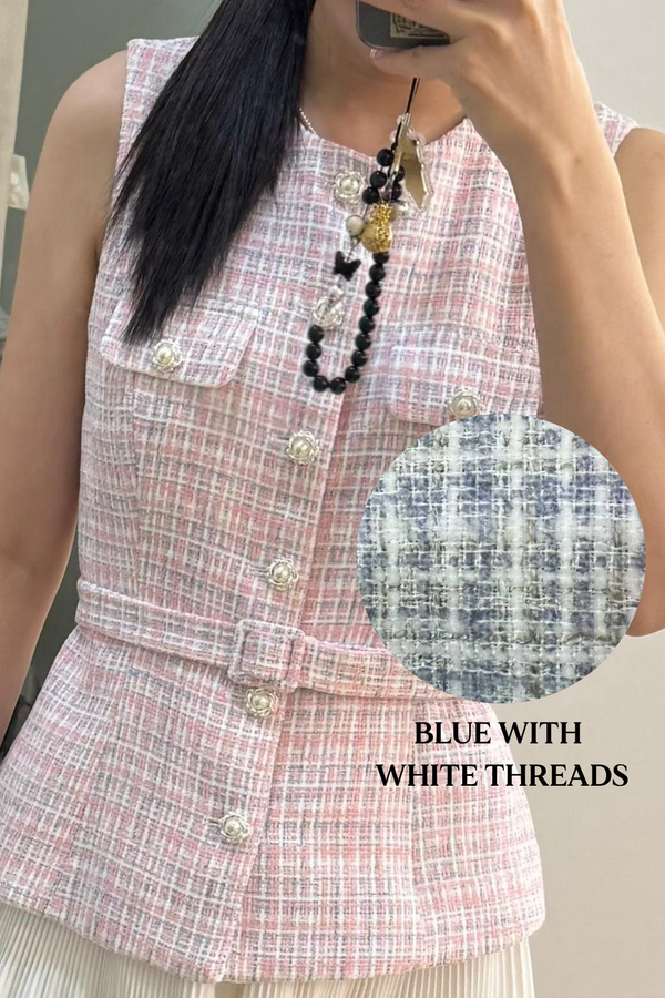 *PO: MID AUG* Jessie V2 Suede Tweed Long Top in Blue with White Threads