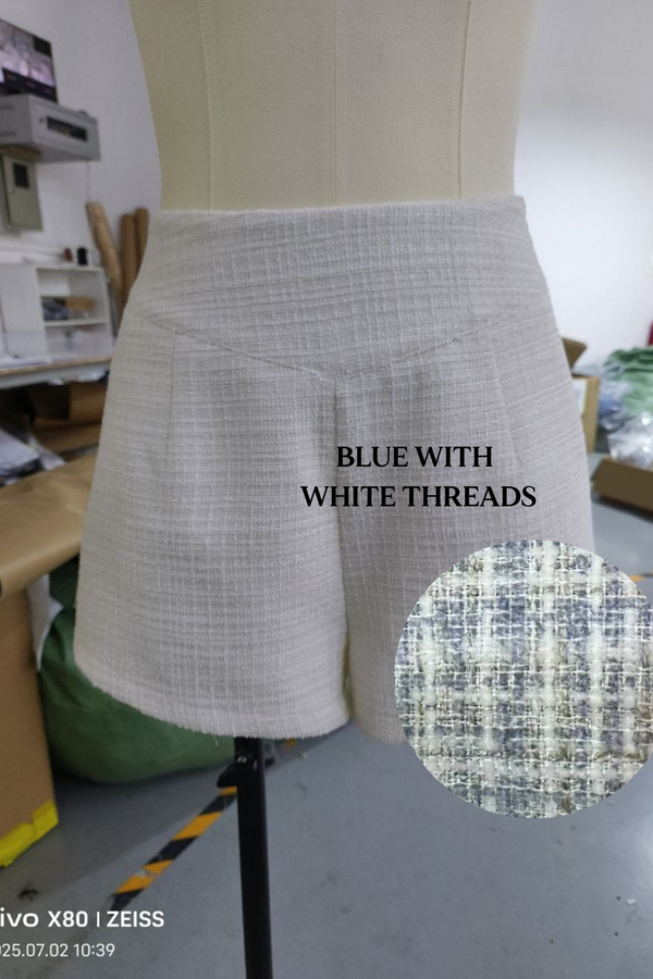 *PO: MID AUG* Cataleya V Waist Suede Tweed Shorts in Blue with White Threads