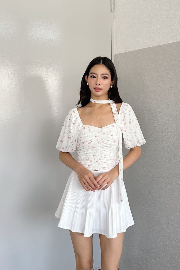 Soelle Bubble Sleeve Mesh Top in Pink Printed Floral