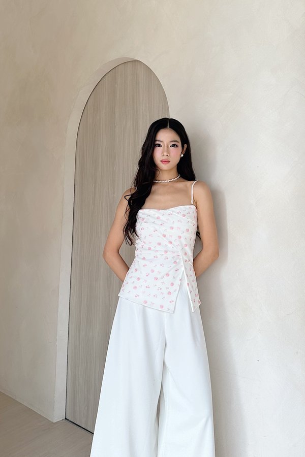 Imelda V3 Padded Mesh Side Slit Peplum Top in Pink Printed Berries