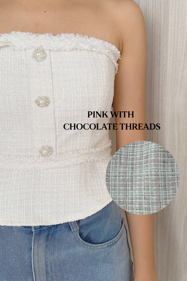 *PO: MID AUG* Gemmy Suede Tweed Peplum Top in Pink with Chocolate Threads