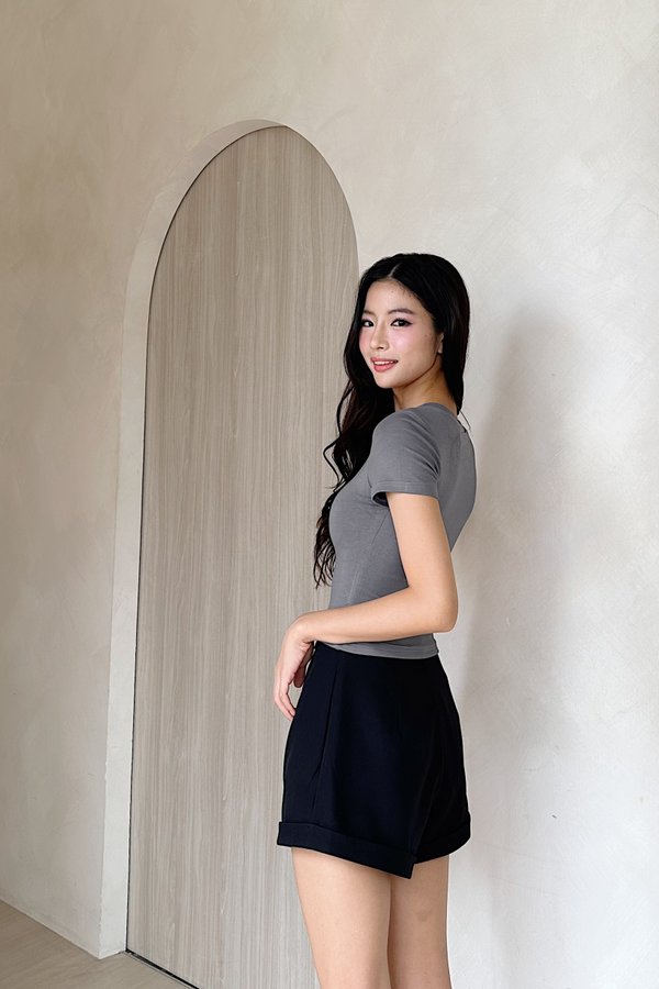 (BARE/BASIC) BB Baby Tee Top in Stone Grey