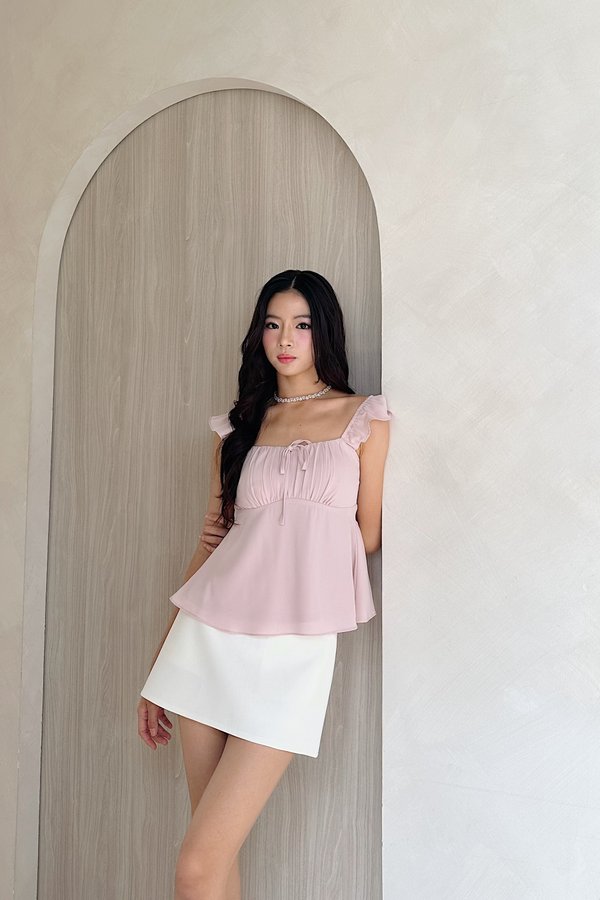 Charlotte Front Ruched Babydoll Top in Dusty Pink