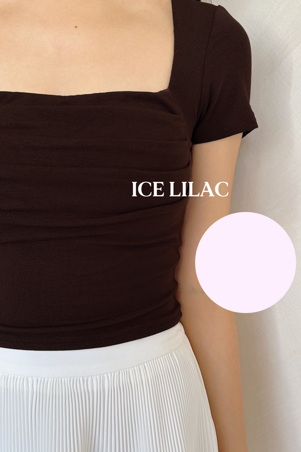 *PO: MID AUG* (BARE/BASIC) Teresa V3 Straight Neck Ruched Sleeve Top in Ice Lilac