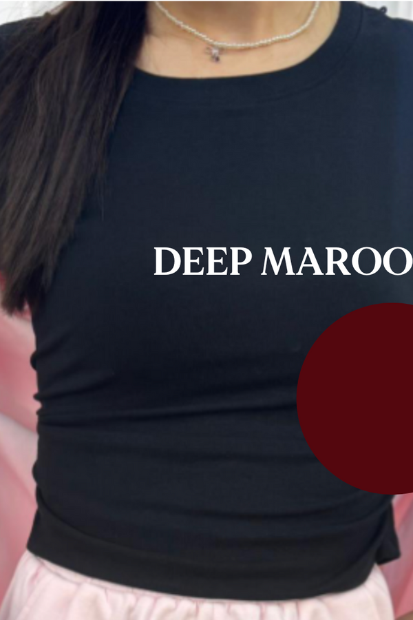 *PO: MID AUG* (BARE/BASIC) Elena Side Ruched Sleeved Top in Deep Maroon
