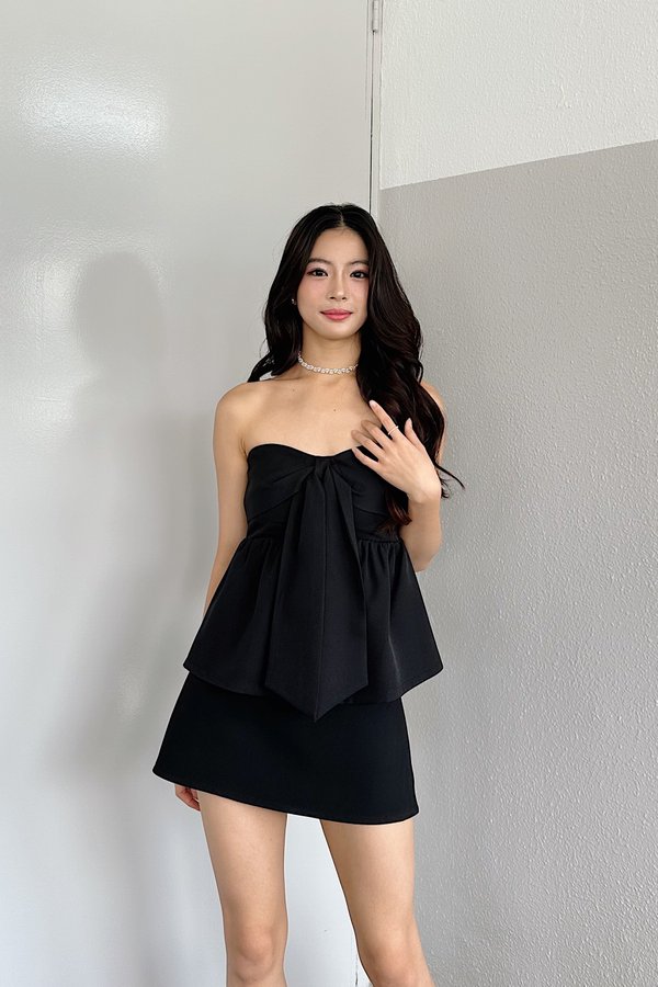 Uni Ribbon Babydoll Top in Black