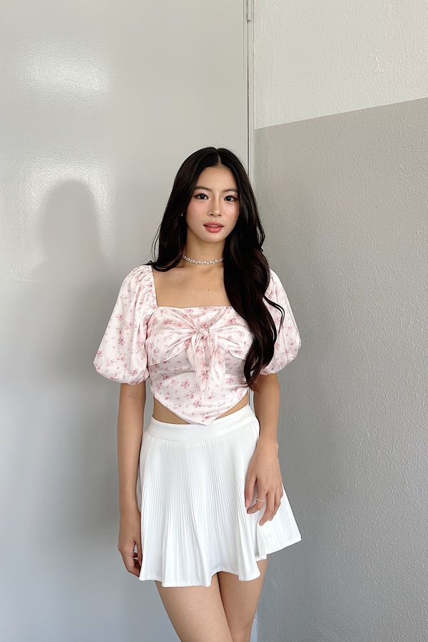 Glenice V2 Handkerchief Sleeved Top in Pink Printed Floral