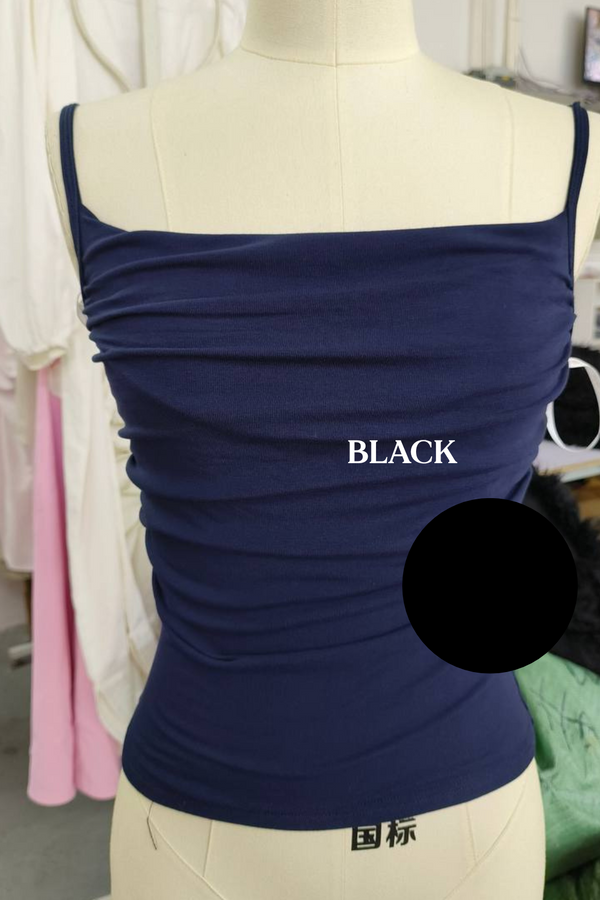 *PO: ETA END AUG* (BARE/BASIC) Ashlea Ruched Strap Top in Black