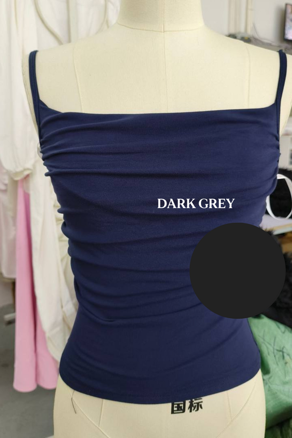 *PO: ETA END AUG* (BARE/BASIC) Ashlea Ruched Strap Top in Dark Grey