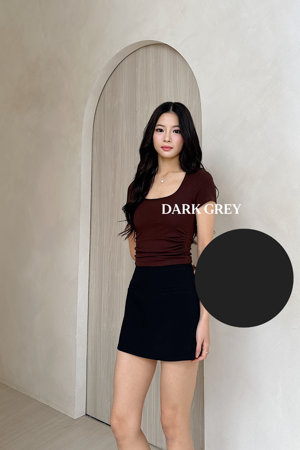 *PO: ETA MID AUG* (BARE/BASIC) Sol Square Neckline Baby Tee Top in Dark Grey