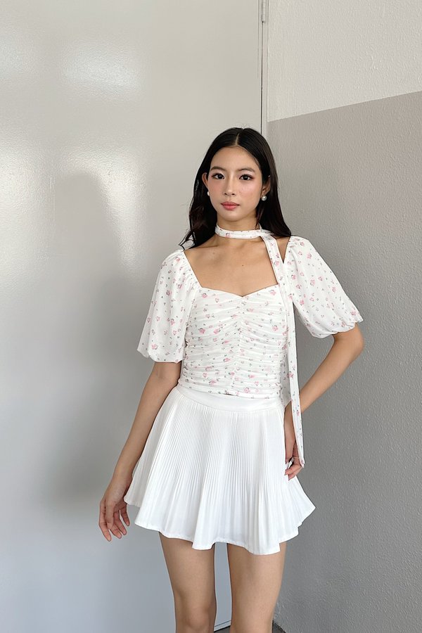 Soelle Bubble Sleeve Mesh Top in Pink Printed Floral