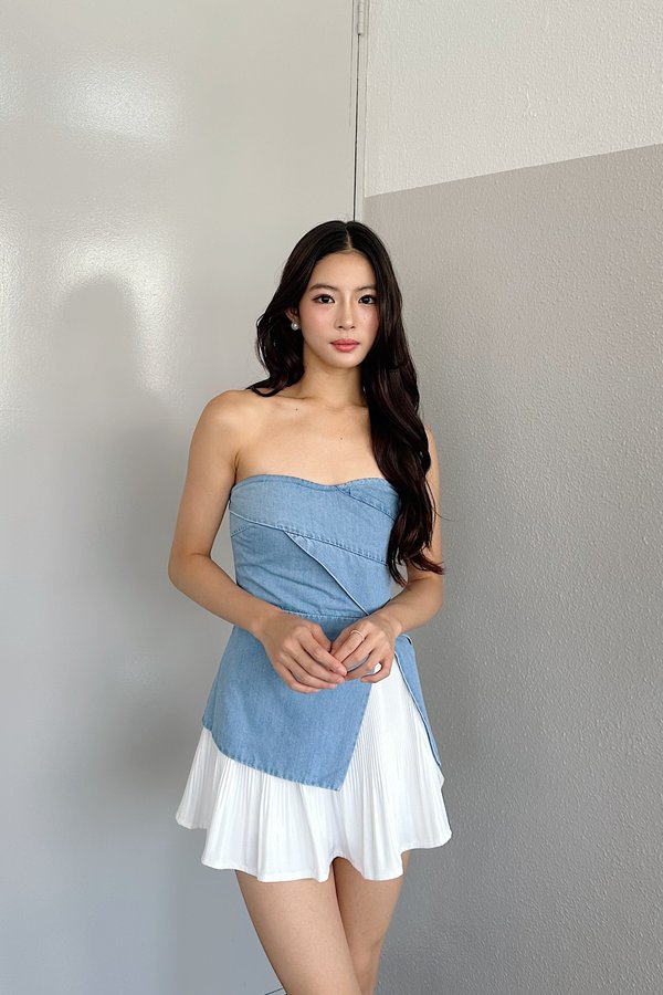 Imelda Padded Side Slit Peplum Top in Mid Wash