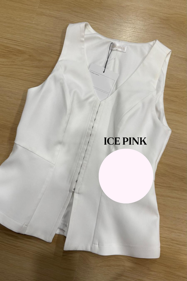 *PO: ETA MID AUG* Avianna V-Neck Front Claps Vest Top in Ice Pink