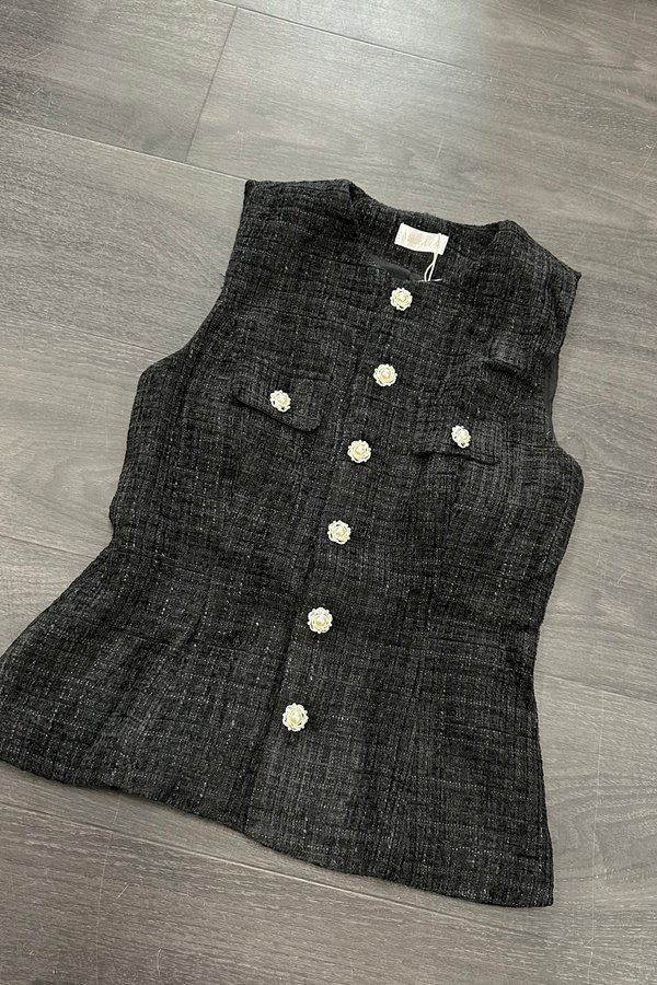 Jessie V2 Suede Tweed Long Top in Black