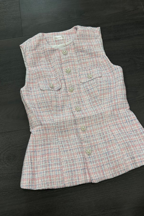 Jessie V2 Suede Tweed Long Top in Pink with Lilac Threads