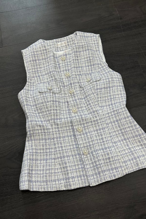 Jessie V2 Suede Tweed Long Top in Blue with White Threads