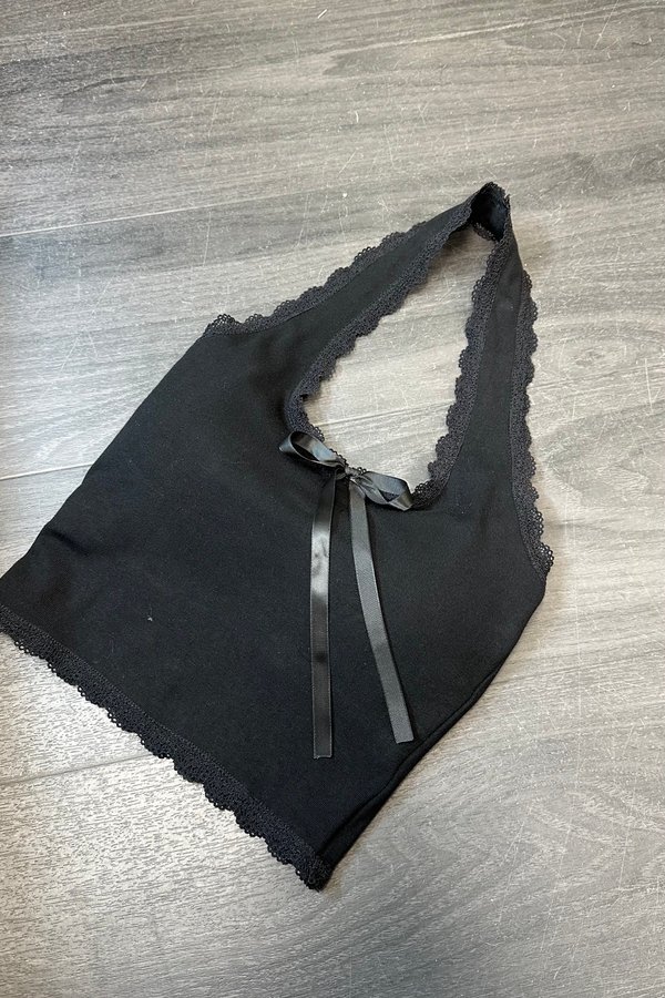 *PO2: ETA MID AUG* (BARE/BASIC) Mila Lace Trimming Halter Top in Black